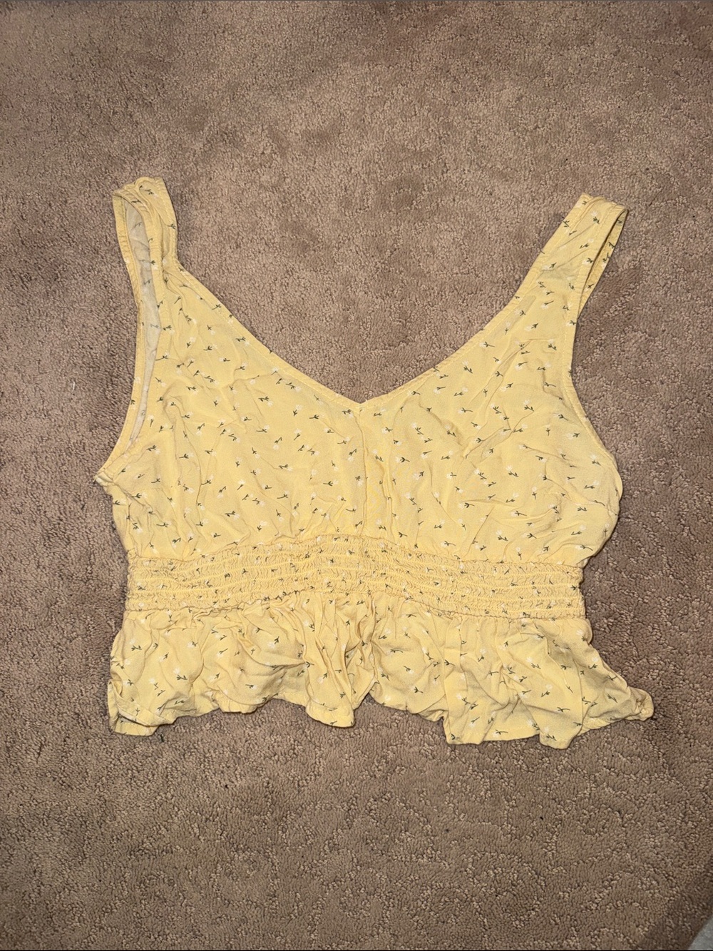 Hollister Yellow Floral Smocked Peplum Crop Top